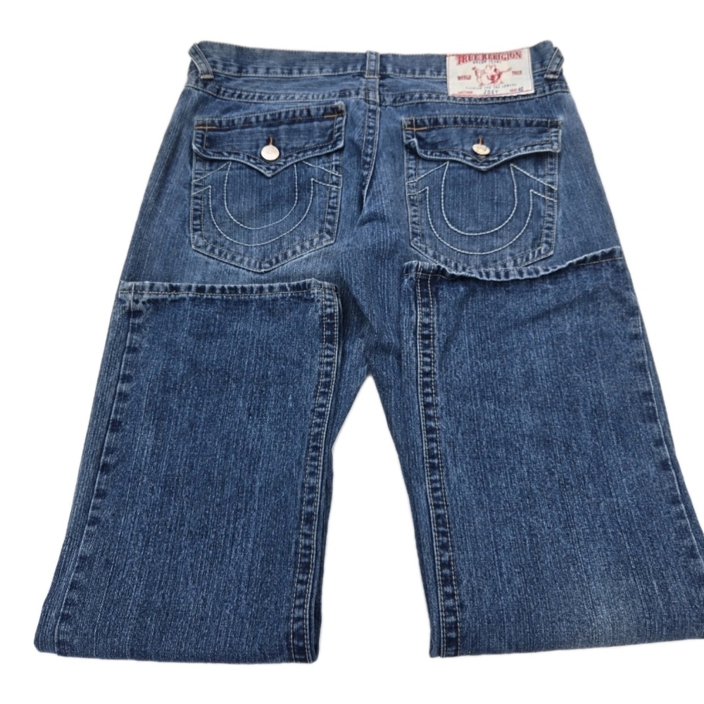 True Religion JOEY Mens Jeans 40 x 33.5 USA Wide Leg Medium Blue Wash Rise 10.5"
